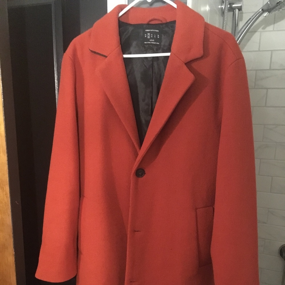 Men’s orange topcoat/ overcoat. Urban outfitters.